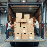 Ilustrasi layanan moving dan storage modern dengan dukungan teknologi digital