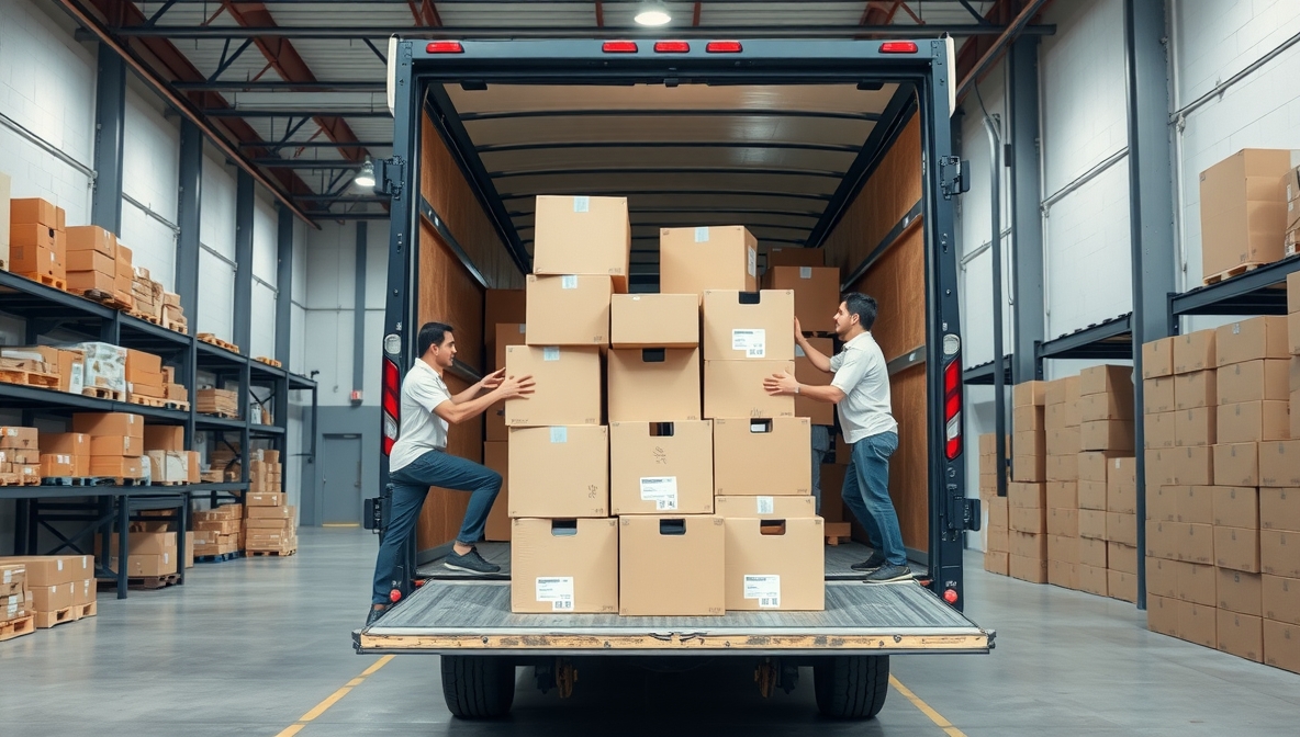 Ilustrasi layanan moving dan storage modern dengan dukungan teknologi digital